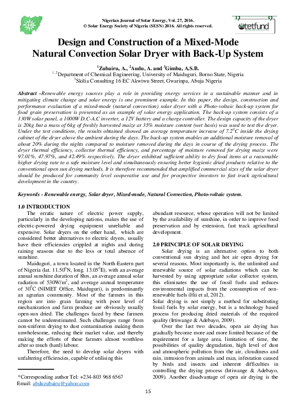 Solar dryer for agricultural products pdf image