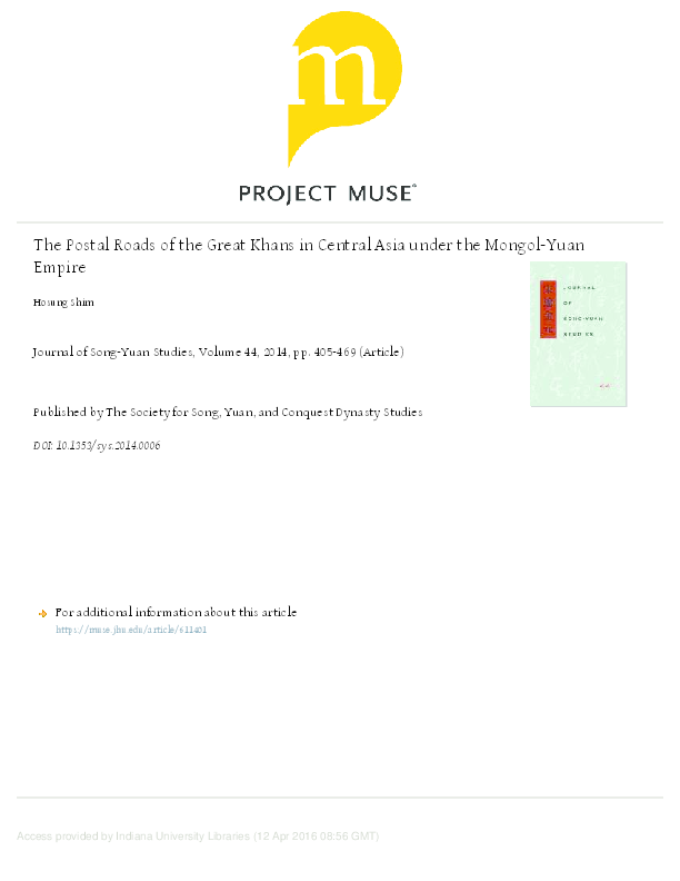 The Postal Roads of the Great Khans in Central Asia under the Mongol-Yuan Empire