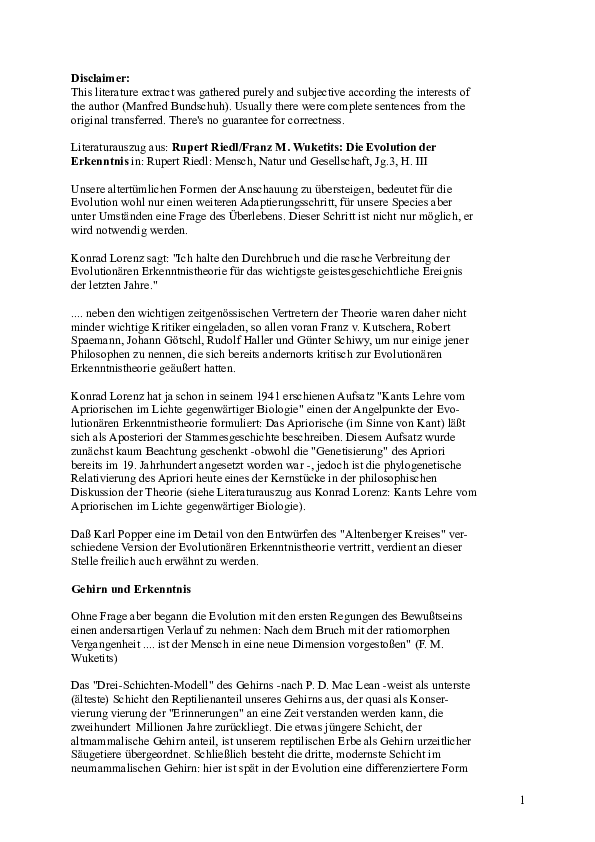 (PDF) Literaturauszug aus Rupert Riedl & Franz M. Wuketits Die