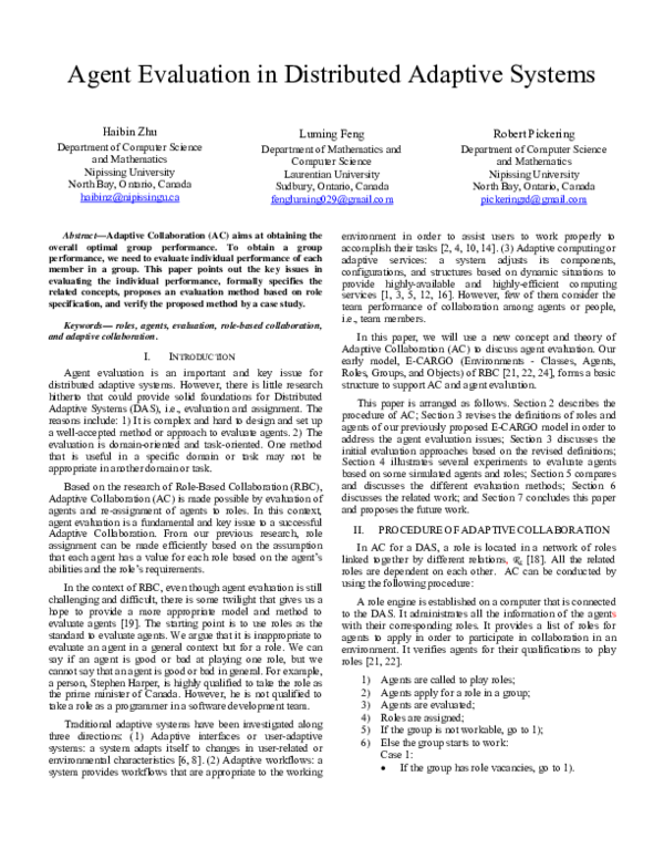 (PDF) Agent Evaluation in Distributed Adaptive Systems