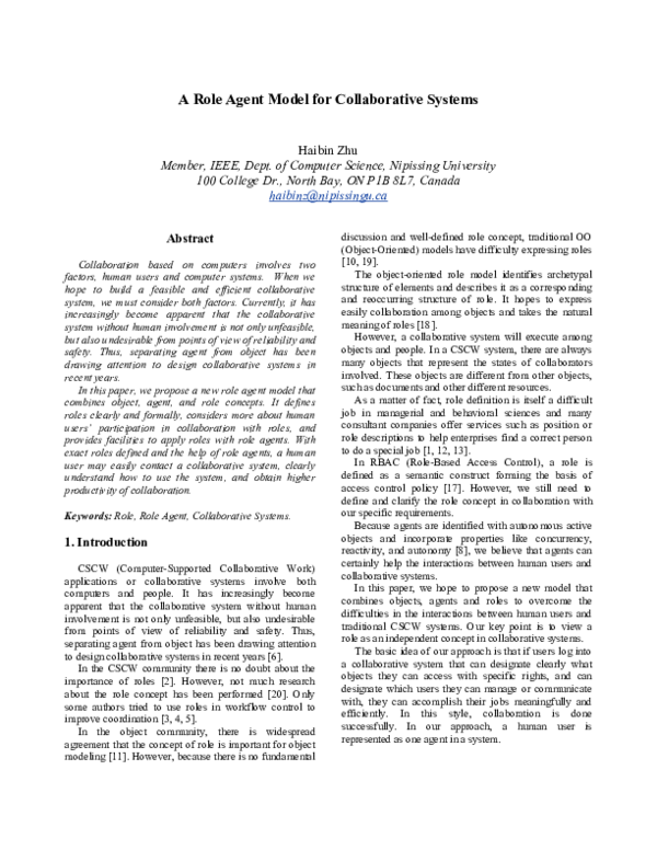 (PDF) A Role Agent Model for Collaborative Systems