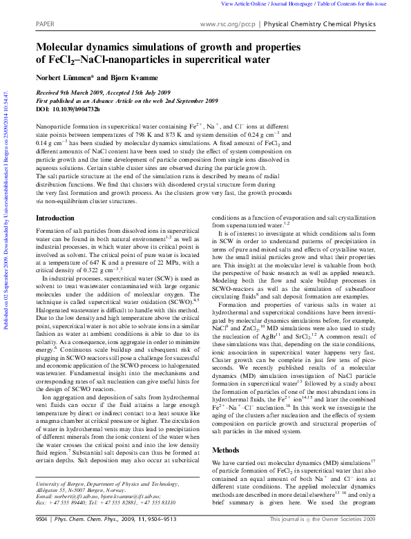 (PDF) Molecular dynamics simulations of growth and properties of FeCl2 ...