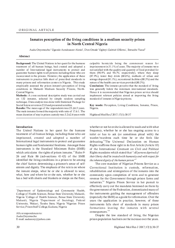 (PDF) Inmates perception of the living conditions in a medium security ...