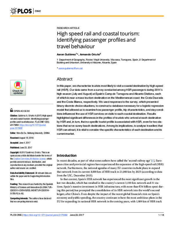 (PDF) High speed rail and coastal tourism: Identifying passenger ...