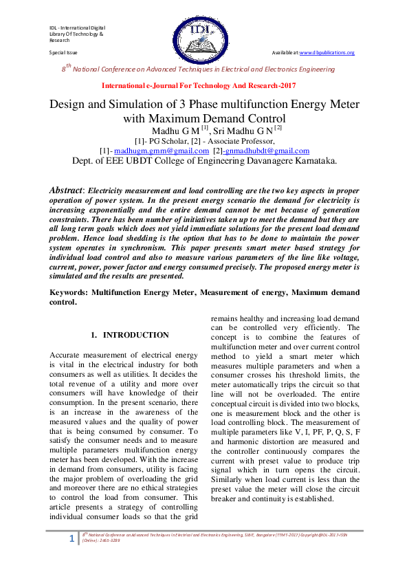 (PDF) Design and Simulation of 3 Phase multifunction Energy Meter with ...