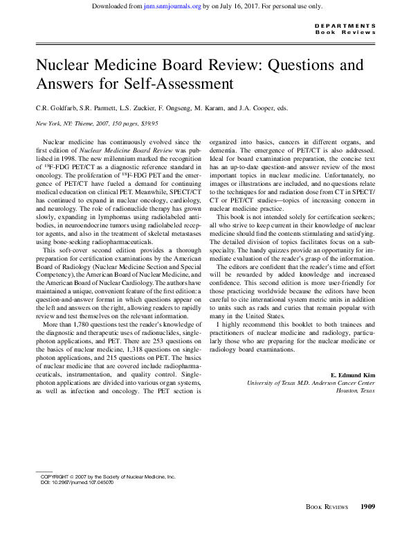 (PDF) Nuclear Medicine Board Review Questions and Answers for Self