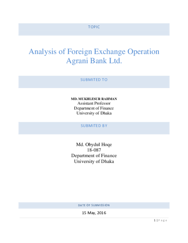 (PDF) Analysis of Foreign Exchange Operation Agrani Bank Ltd. Obydul