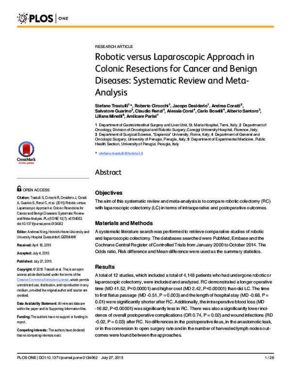 (PDF) Robotic versus Laparoscopic Approach in Colonic Resections for ...