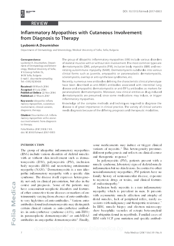 (PDF) Inflammatory Myopathies with Cutaneous Involvement: from ...