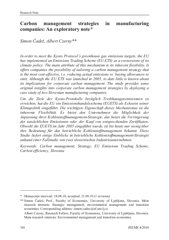 (PDF) Carbon management strategies in manufacturing companies: An ...