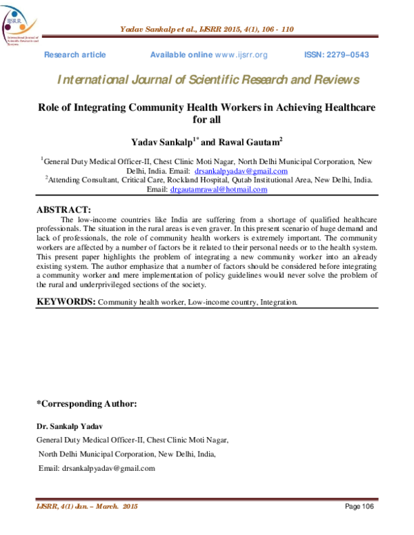 (PDF) Role of Integrating Community Health Workers in Achieving ...