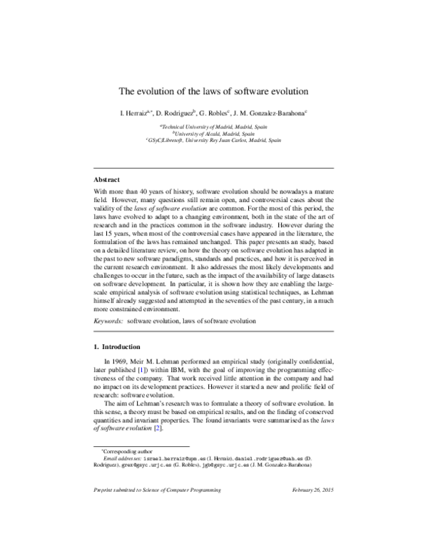 (PDF) The evolution of the laws of software evolution: a discussion ...