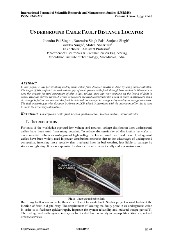 (PDF) UNDERGROUND CABLE FAULT DISTANCE LOCATOR Mahesh Jain Academia.edu