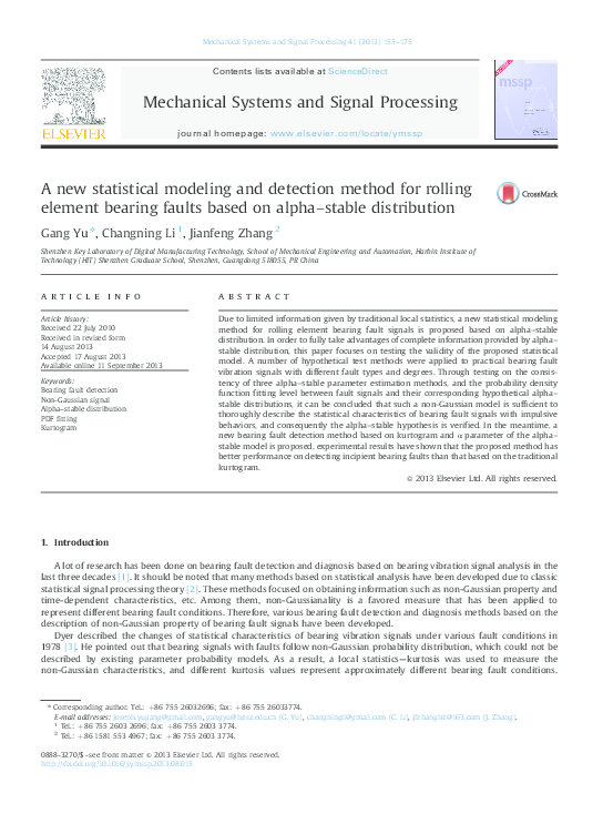 (PDF) A new statistical modeling and detection method for rolling ...