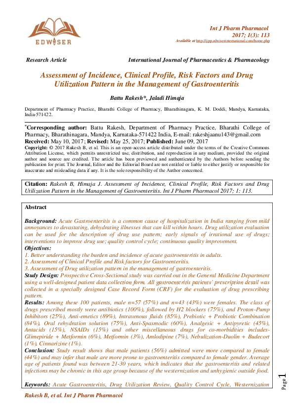 (PDF) Assessment of Incidence, Clinical Profile, Risk Factors and Drug ...