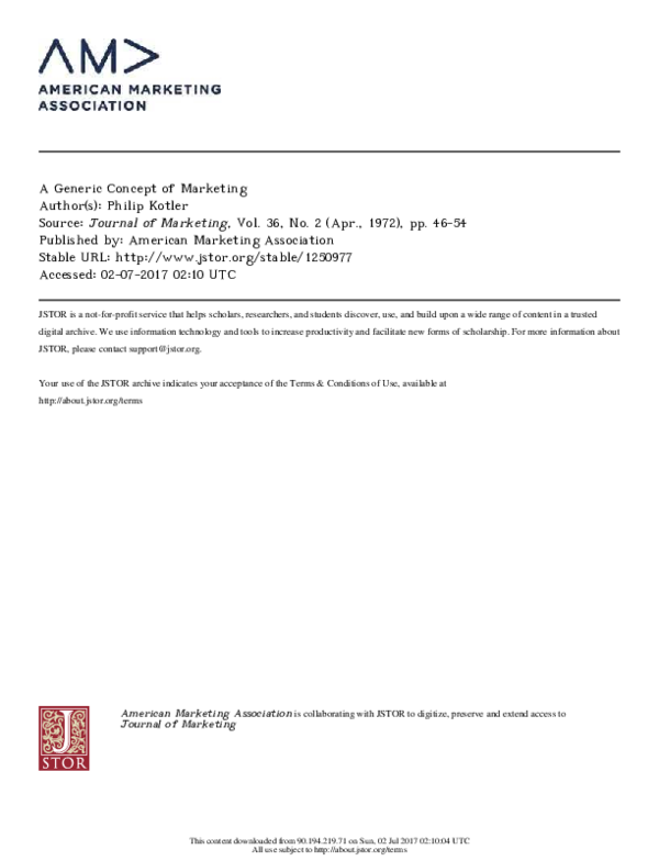 (PDF) A Generic Concept of Marketing