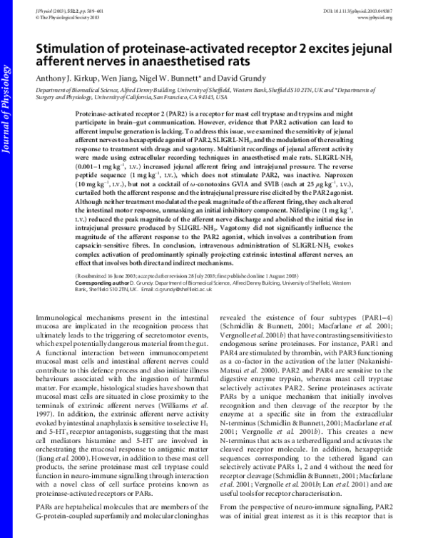 (PDF) Stimulation of proteinase-activated receptor 2 excites jejunal ...