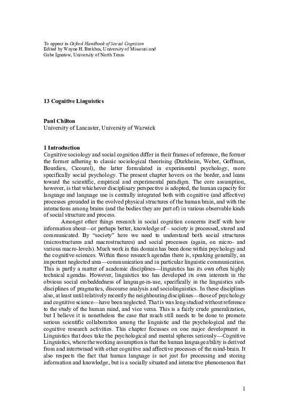 Pdf Cognitive Linguistics