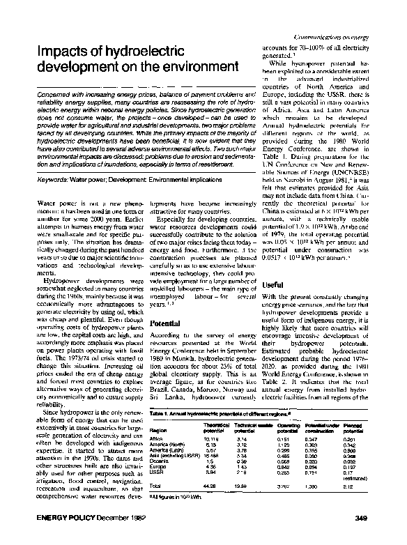 (PDF) Impacts of Hydroelectric Development on the Environment