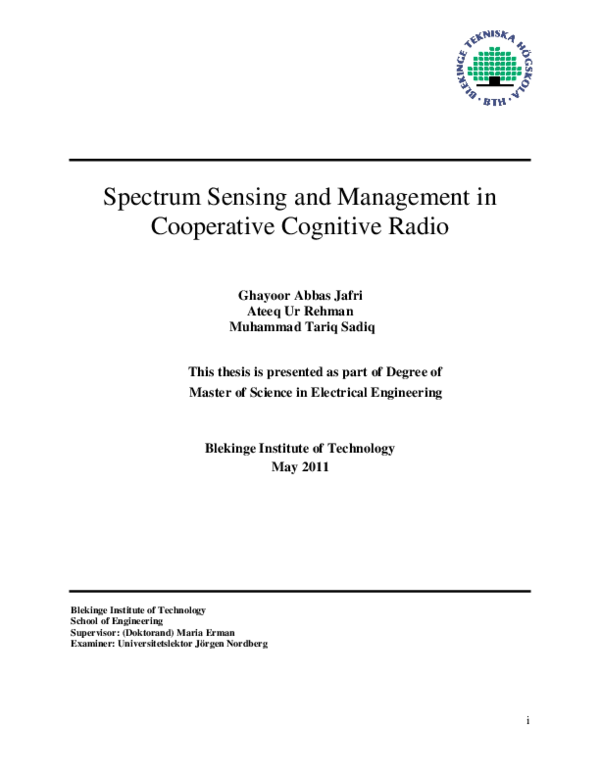 (PDF) Spectrum Sensing and Management in Cooperative Cognitive Radio