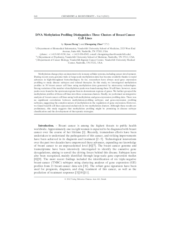 (PDF) DNA methylation profiling distinguishes three clusters of breast ...