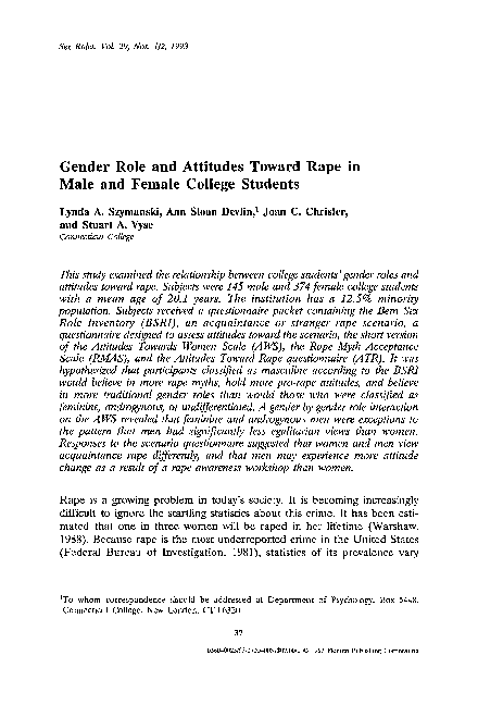 (PDF) Gender role and attitudes toward rape in male and female college ...