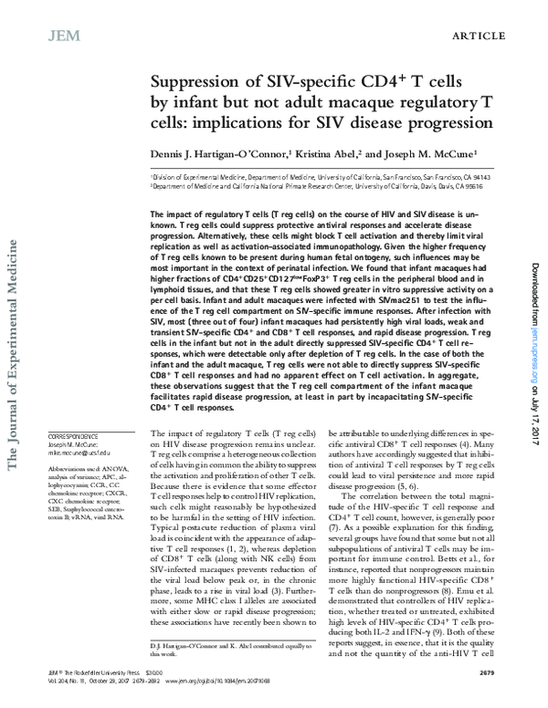 (PDF) Suppression of SIV-specific CD4+ T cells by infant but not adult ...