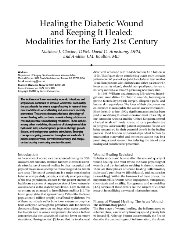 (PDF) Healing the diabetic wound and keeping it healed: modalities for ...