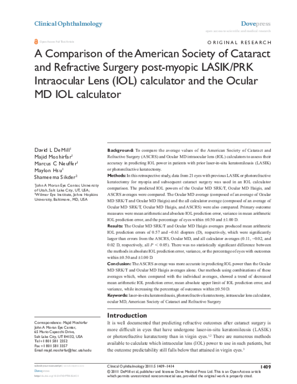 (PDF) Computerised intraocular lens calculation clinical results and
