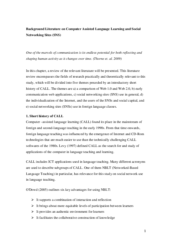 (DOC) Background Literature on Computer Assisted Language Learning and ...