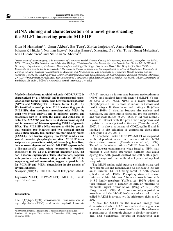 (PDF) cDNA cloning and characterization of a novel gene encoding the ...