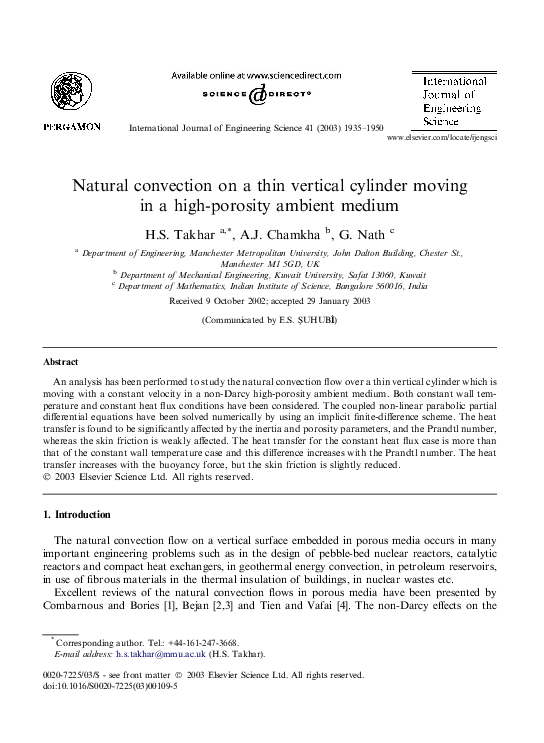 (PDF) Natural convection on a thin vertical cylinder moving in a high ...