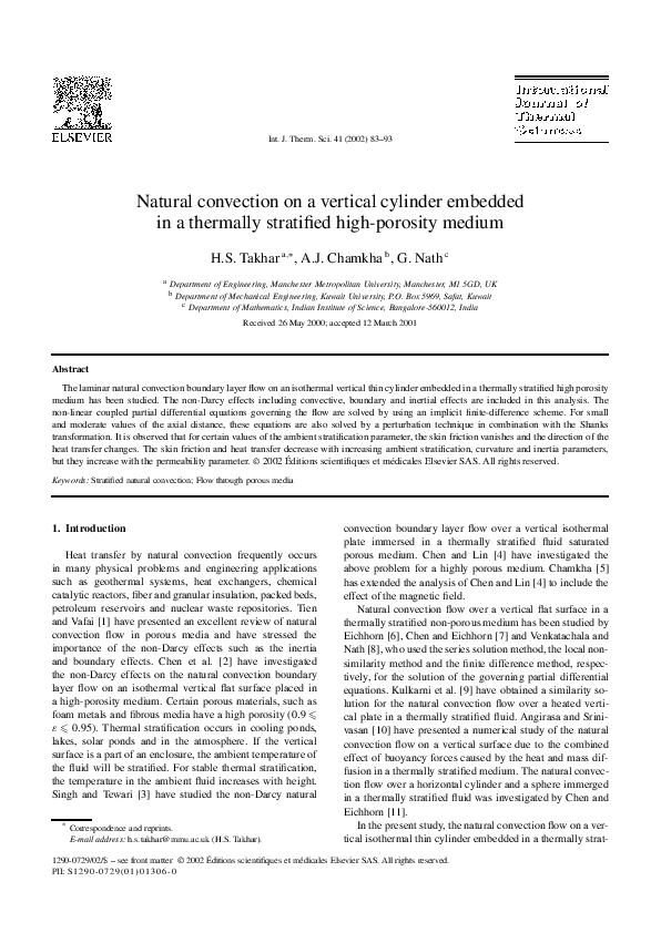 (PDF) Natural convection on a vertical cylinder embedded in a thermally ...