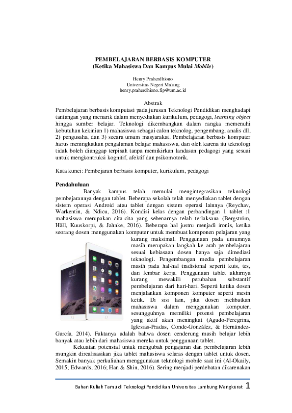 (PDF) Pembelajaran Berbasis Komputer | Henry Praherdhiono  