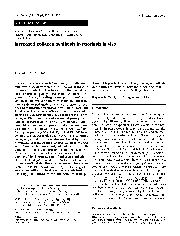(PDF) Increased collagen synthesis in psoriasis in vivo Leila Risteli