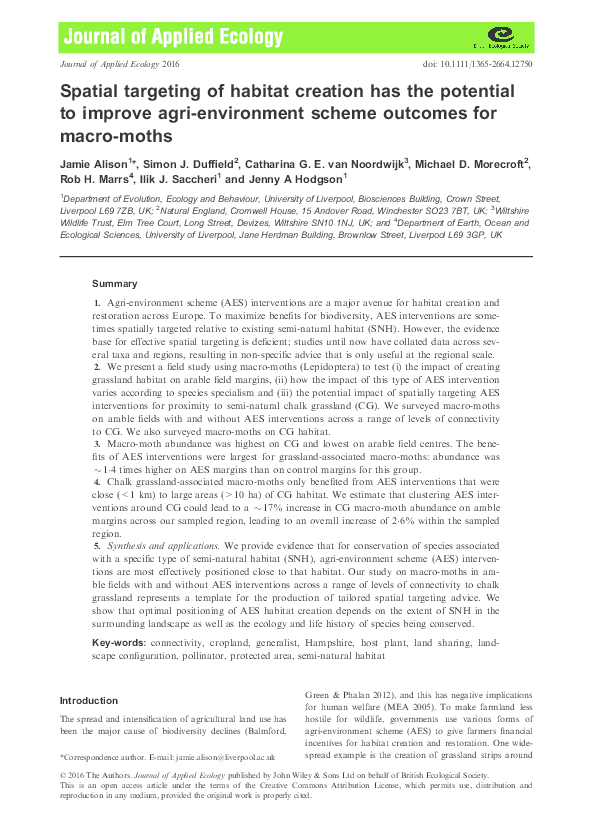 (PDF) Spatial targeting of habitat creation has the potential to ...