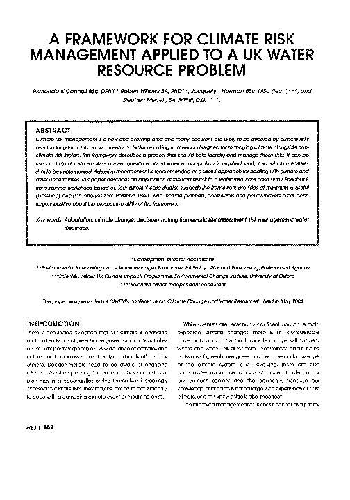(PDF) A Framework for Climate Risk Management Applied to a Uk Water ...
