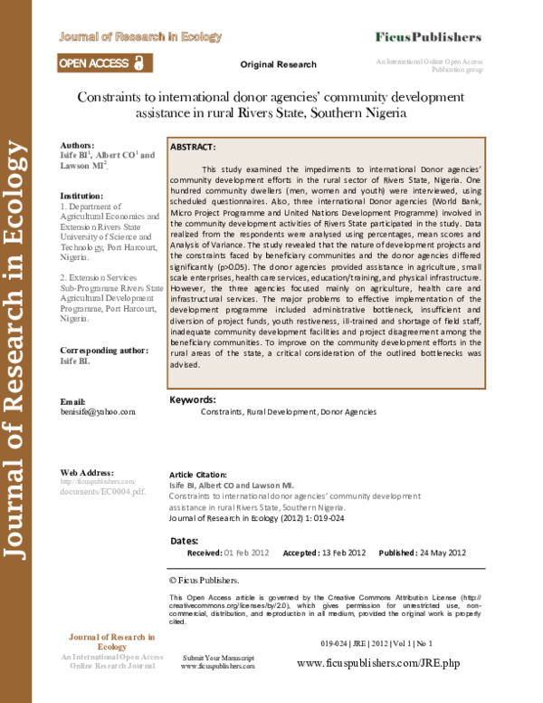 (PDF) Comparative Study of Social Infrastructure Provision in Ikwerre