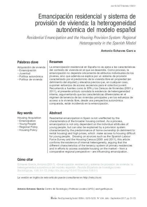 (PDF) Emancipación residencial y sistema de provisión de vivienda: la ...