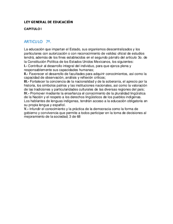 (DOC) LEY GENERAL DE EDUCACIÓN CAPITULO I