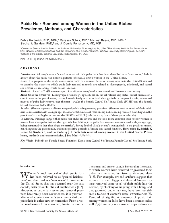 (PDF) Pubic Hair Removal among Women in the United States Prevalence