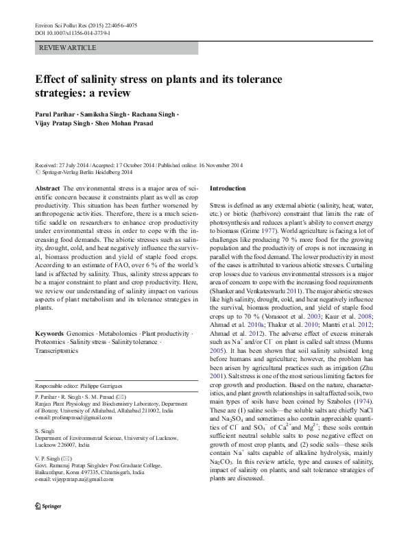 (PDF) Effect of salinity stress on plants and its tolerance strategies ...