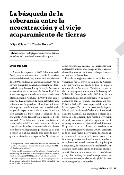 la búsqueda de la soberanía entre la neoextracción y el viejo acaparamiento de tierras
