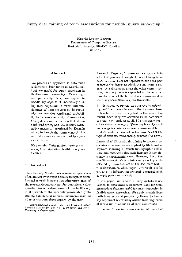 (PDF) Fuzzy data mining of term associations for flexible query answering