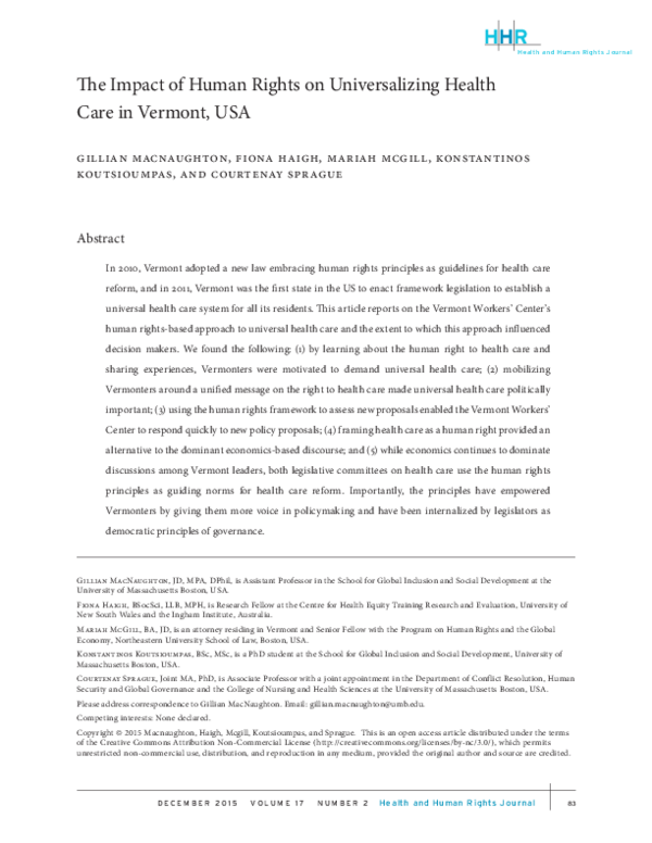 (PDF) The Impact of Human Rights on Universalizing Health Care in