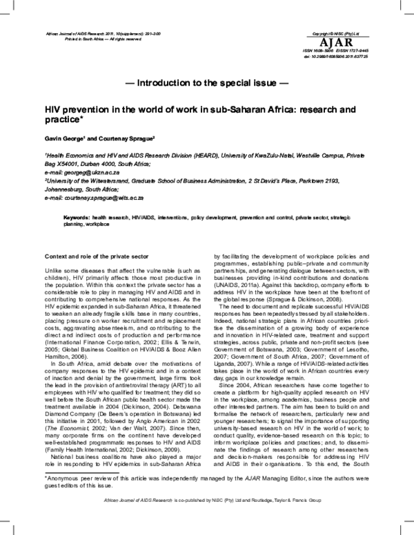 (PDF) Introduction to the special issue — HIV prevention in the world