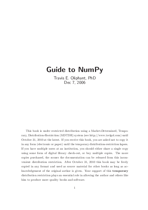 (PDF) Guide to NumPy