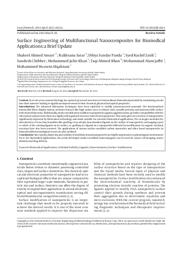 (PDF) Surface Engineering of Multifunctional Nanocomposites for ...