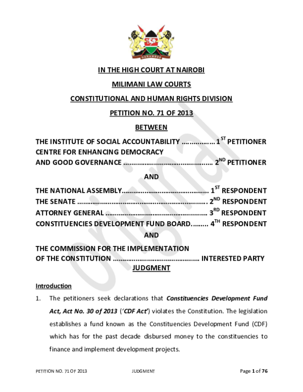 (PDF) IN THE HIGH COURT AT NAIROBI MILIMANI LAW COURTS TUYA KOECH