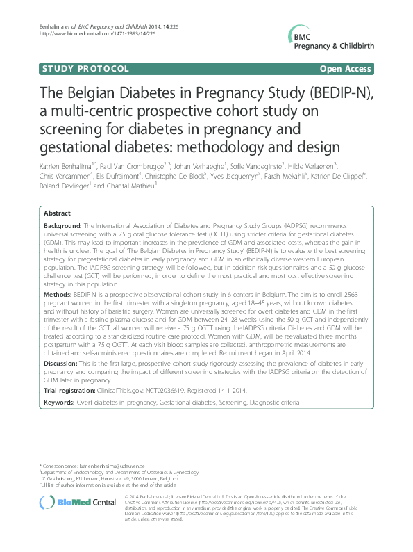 (PDF) The Belgian Diabetes in Pregnancy Study (BEDIPN), a multi